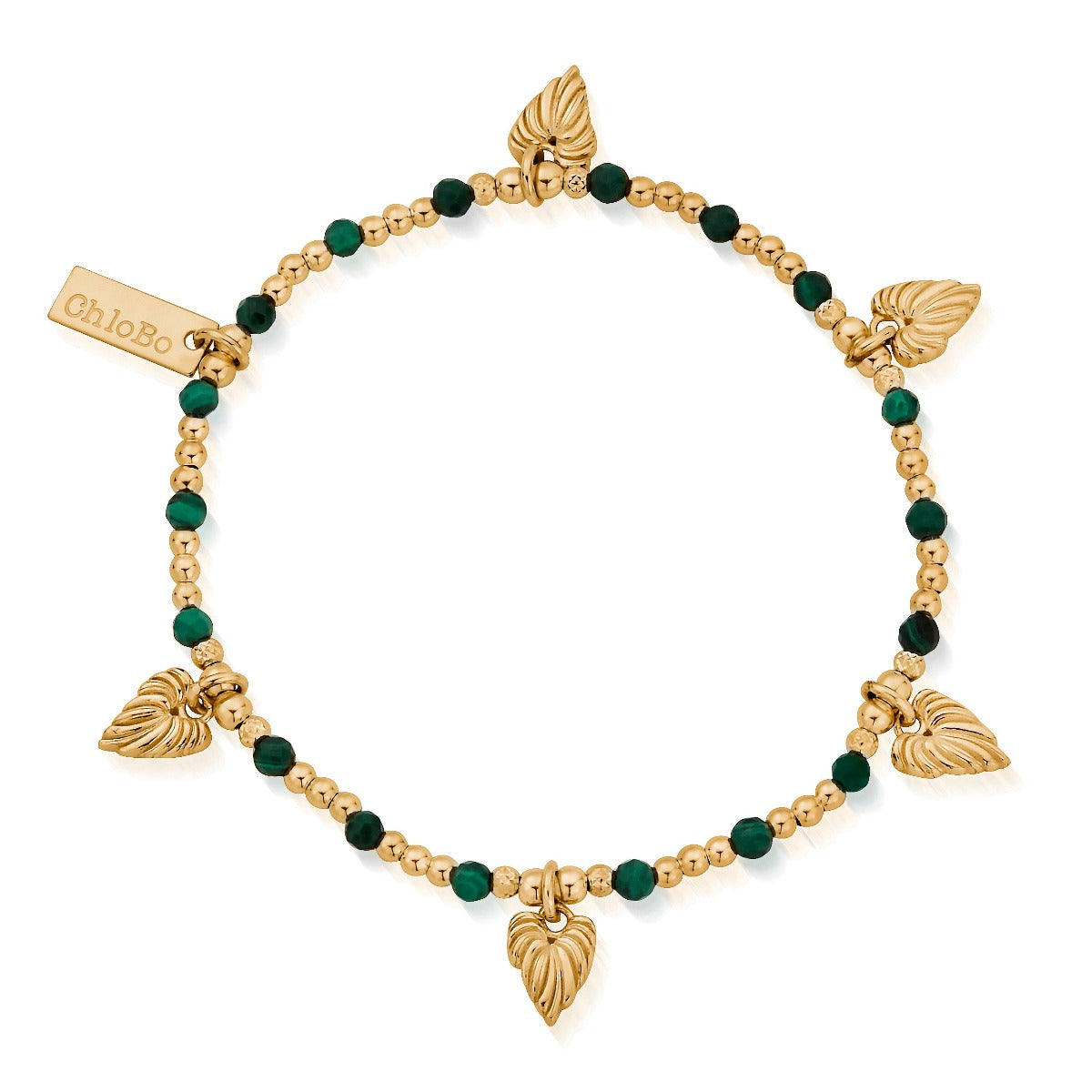ChloBo Wandering Free Gold Plated Sterling Silver Leaf Heart Malachite Bracelet CBO-388 Image 1