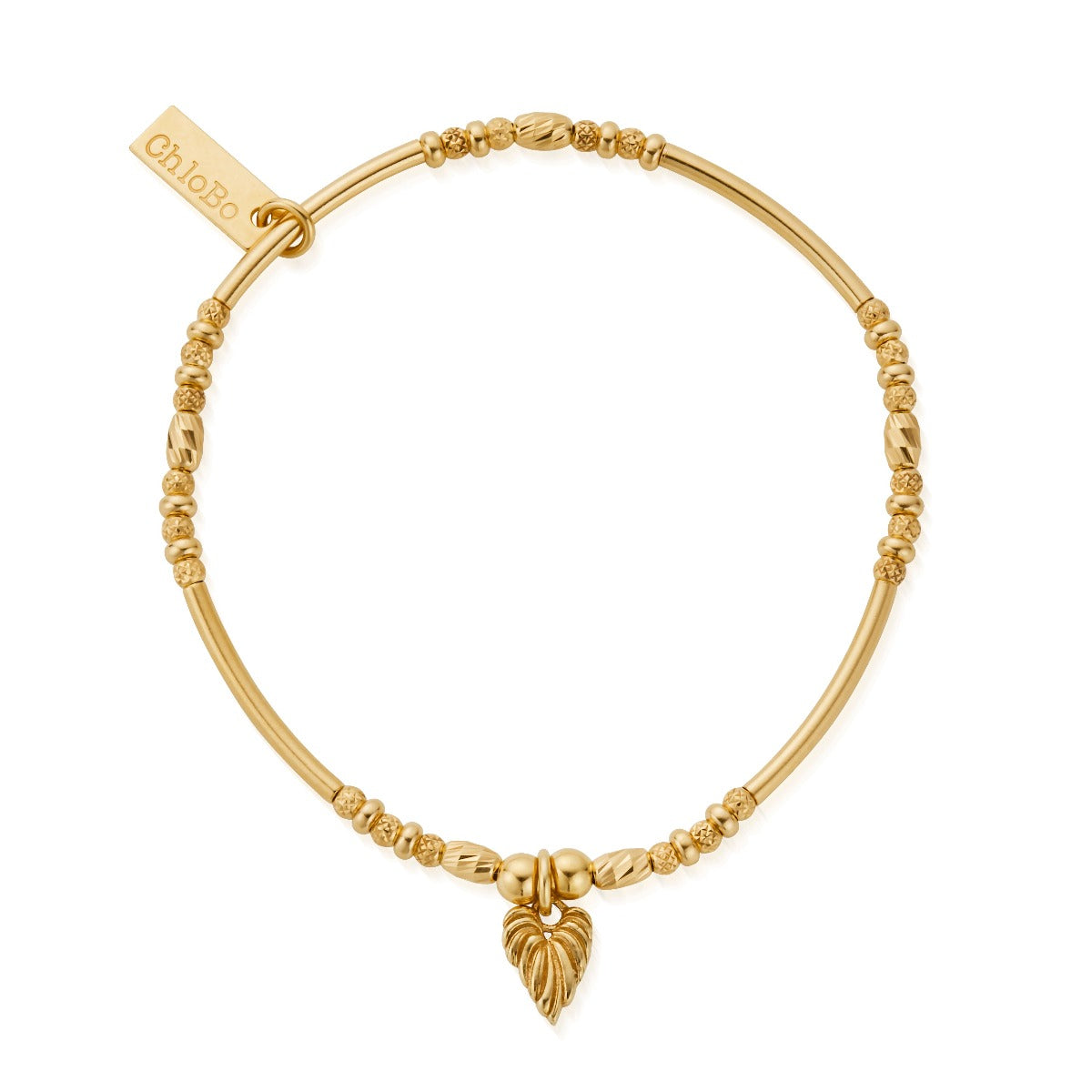 ChloBo Wandering Free Gold Plated Sterling Silver Leaf Heart Sparkle Bracelet CBO-381 Image 1