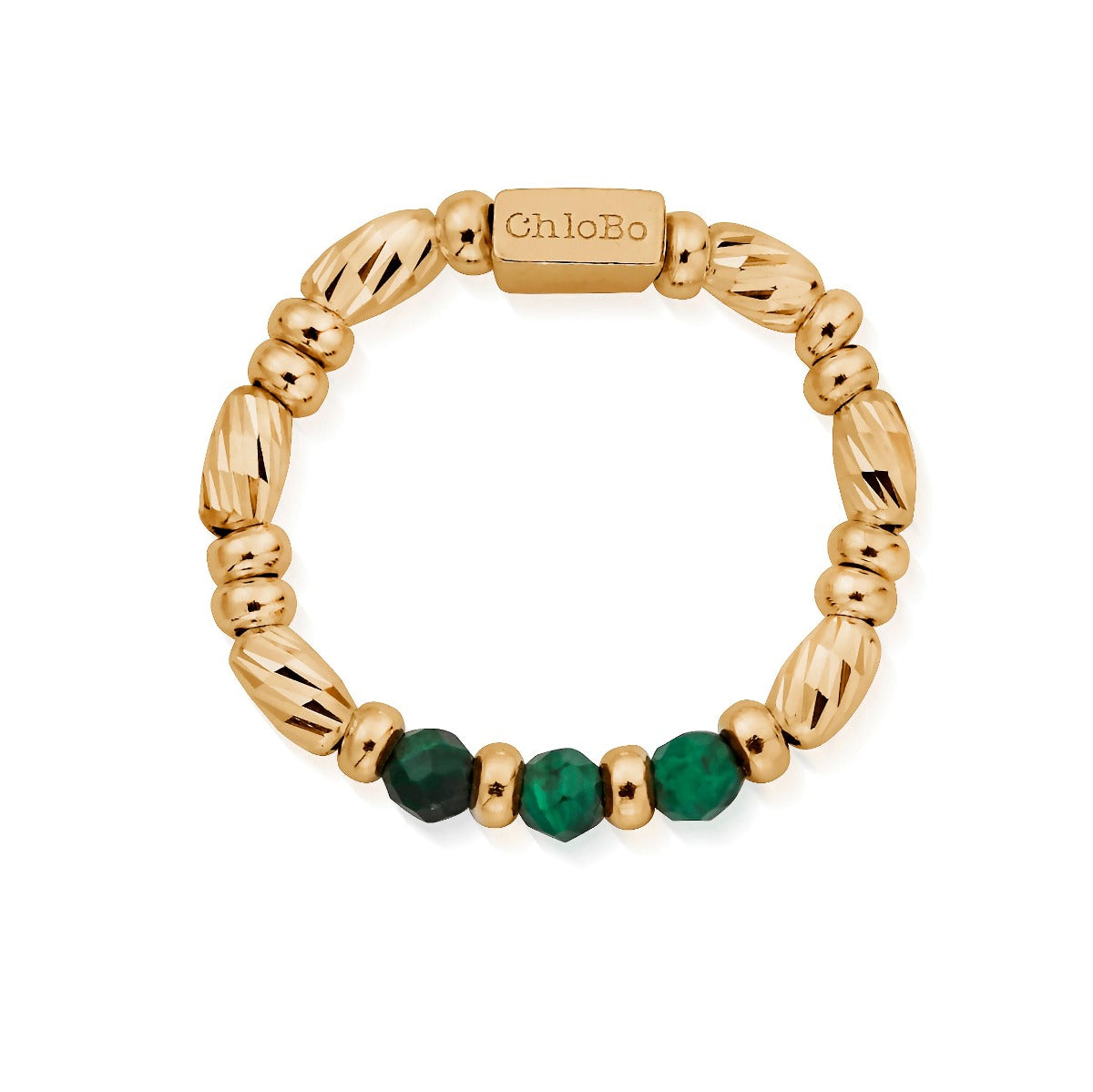 ChloBo Wandering Free Gold Plated Sterling Silver Malachite Sparkle Empowerment Ring CBO-418/S Image 1
