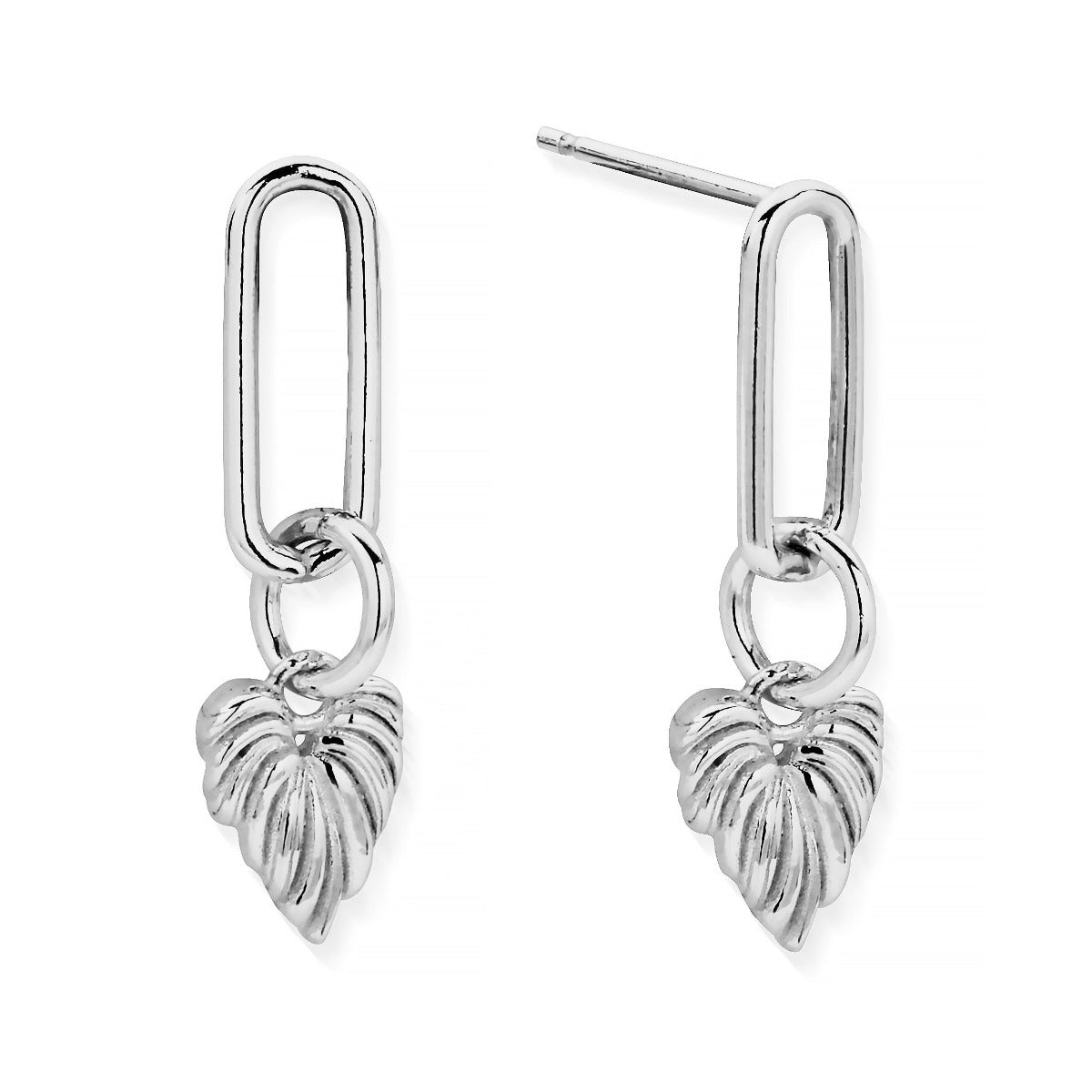 ChloBo Wandering Free Sterling Silver Leaf Heart Link Earrings CBO-407 Image 1