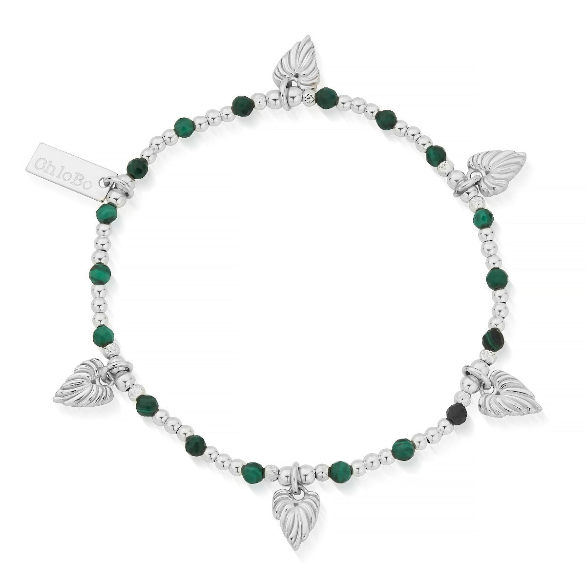 ChloBo Wandering Free Sterling Silver Leaf Heart Malachite Bracelet CBO-376 Image 1