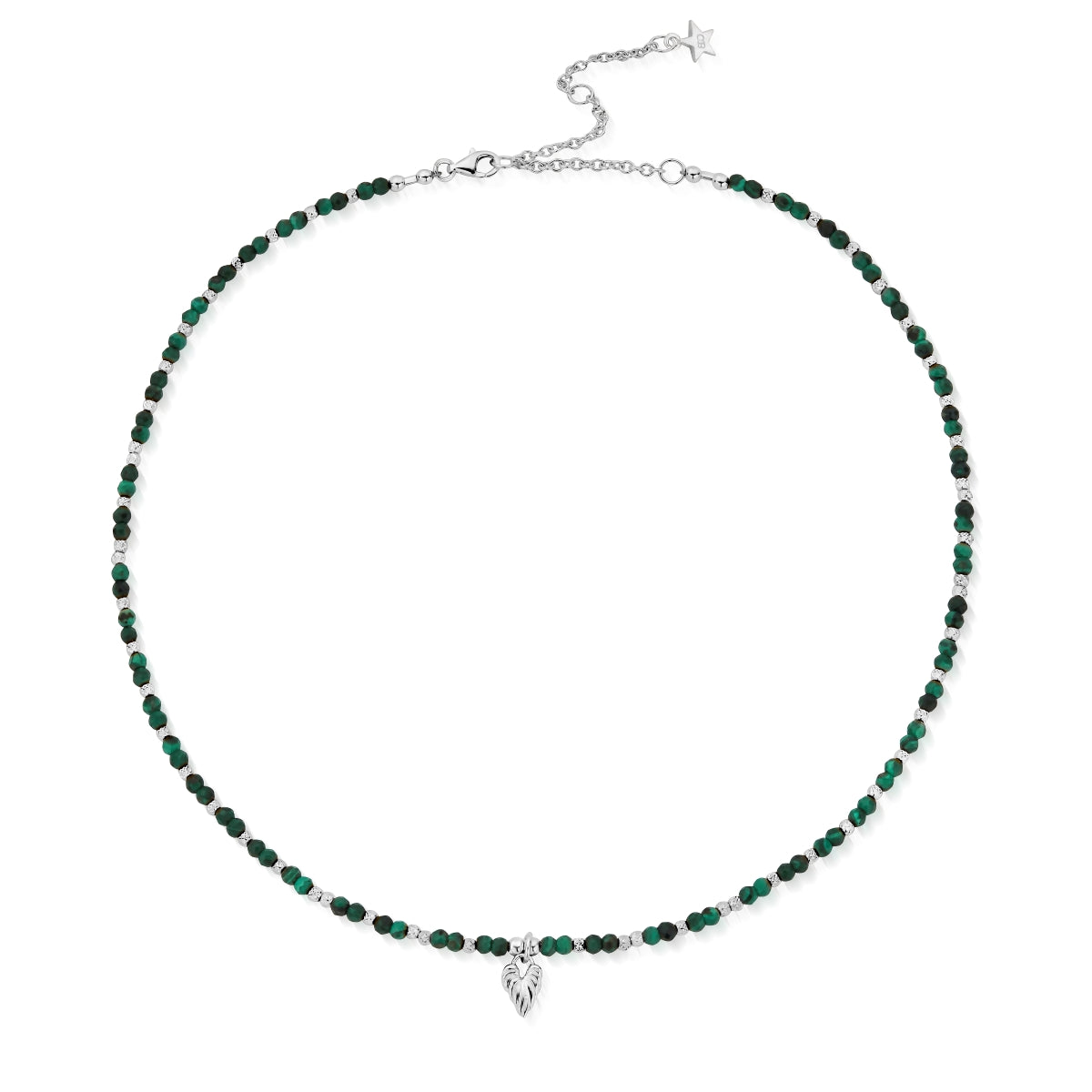 ChloBo Wandering Free Sterling Silver Leaf Heart Sparkle Malachite Necklace CBO-396 Image 1