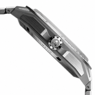 CIGA Design Falcon Round Automatic Skeleton Watch silver steel bracelet side profile showing angular stainless steel case and signed crown