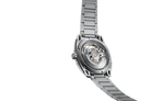 CIGA Design Falcon Round Automatic Skeleton Watch exhibition caseback view with automatic movement and steel bracelet