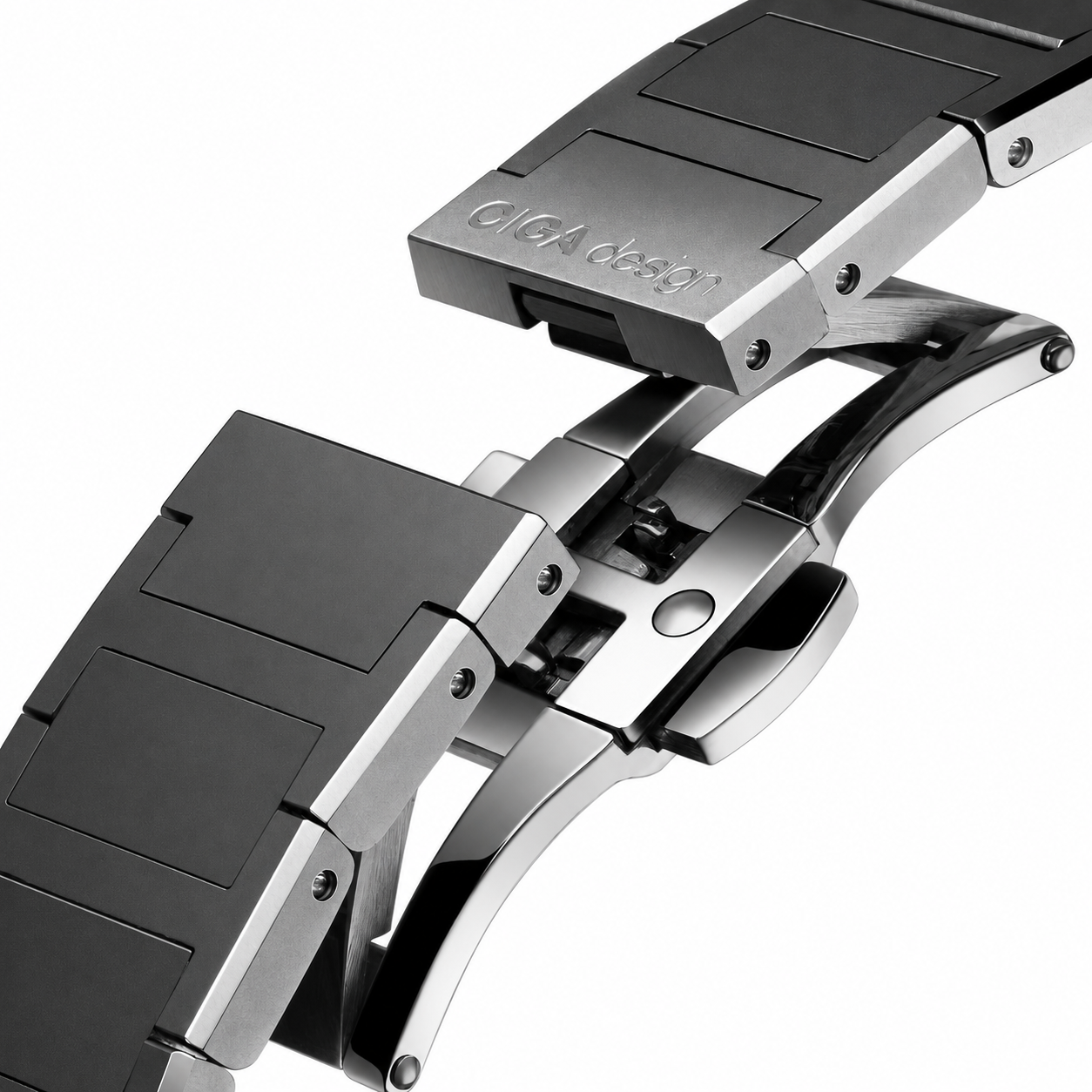 CIGA Design Falcon Round Automatic Skeleton Watch stainless steel bracelet with open deployant clasp detail