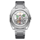 CIGA Design Falcon Round Automatic Skeleton Watch front dial view with skeleton automatic movement and silver steel bracelet