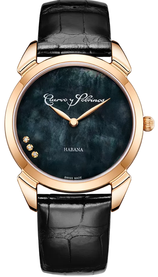 Cuervo y Sobrinos Watch Historiador Primera Dama Gold PVD Black 3113.7N Image 1