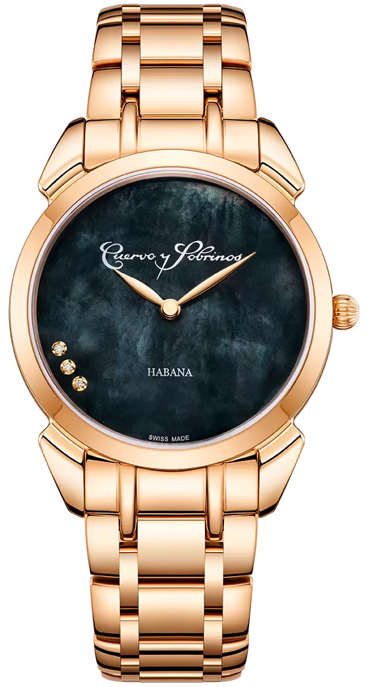 Cuervo y Sobrinos Watch Historiador Primera Dama Gold PVD Black Bracelet 3113B.7N Image 1