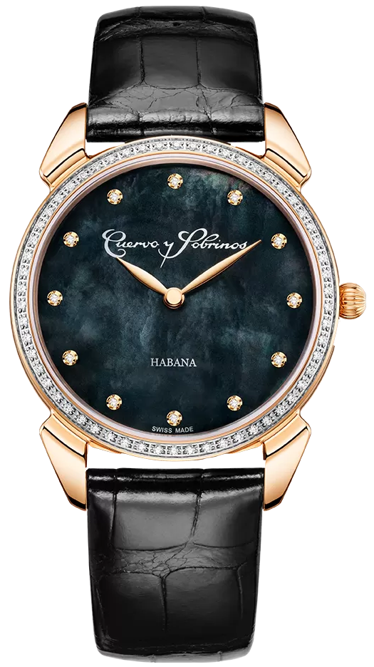 Cuervo y Sobrinos Watch Historiador Primera Dama Gold PVD Diamond Black 3113.7N-S1 Image 1
