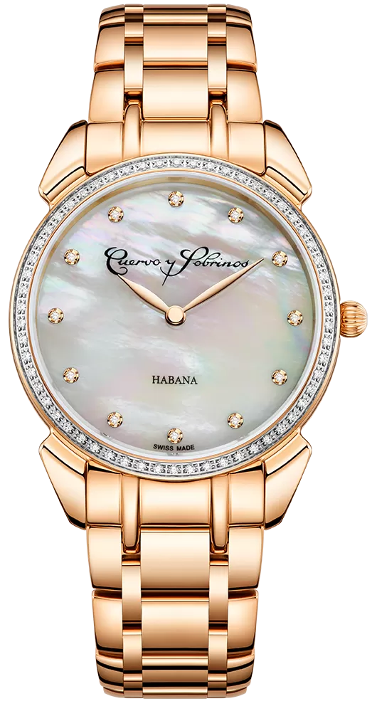 Cuervo y Sobrinos Watch Historiador Primera Dama Gold PVD Diamond White Bracelet 3113B.7W-S1 Image 1