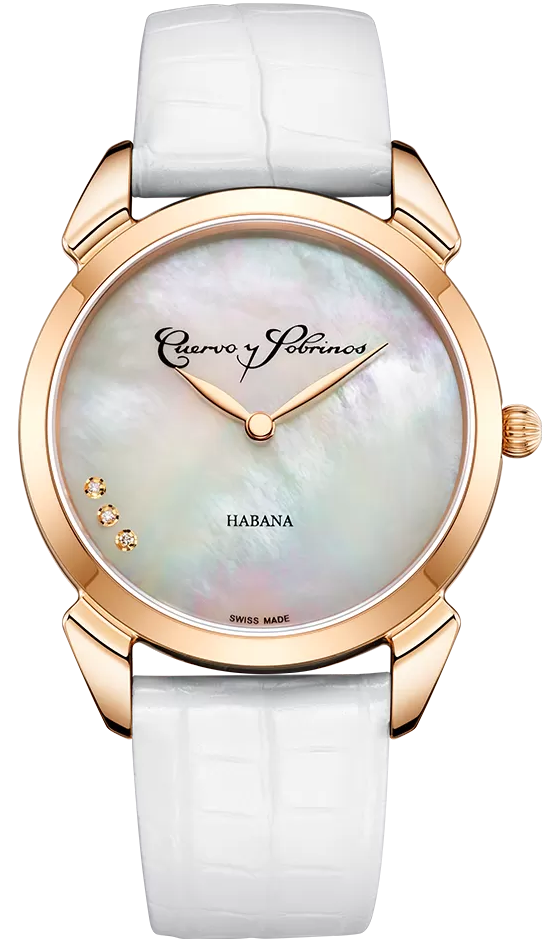 Cuervo y Sobrinos Watch Historiador Primera Dama Gold PVD White 3113.7W Image 1