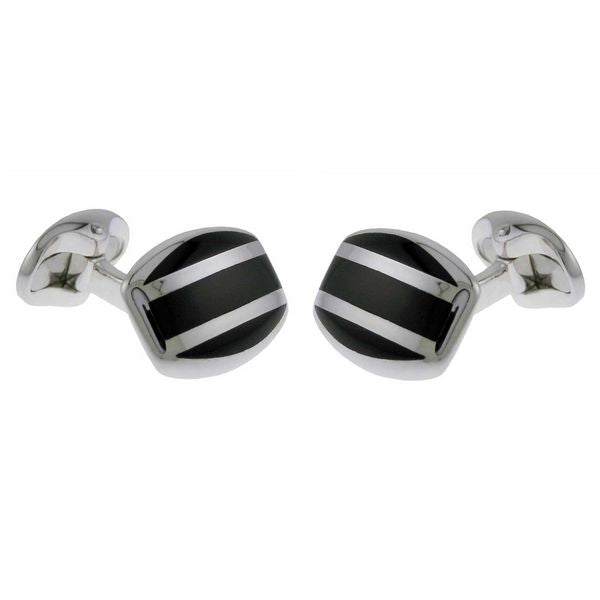 Deakin & Francis Cufflinks Sterling Silver Barrel Striped Onyx Inlay C0167X0004 Image 1