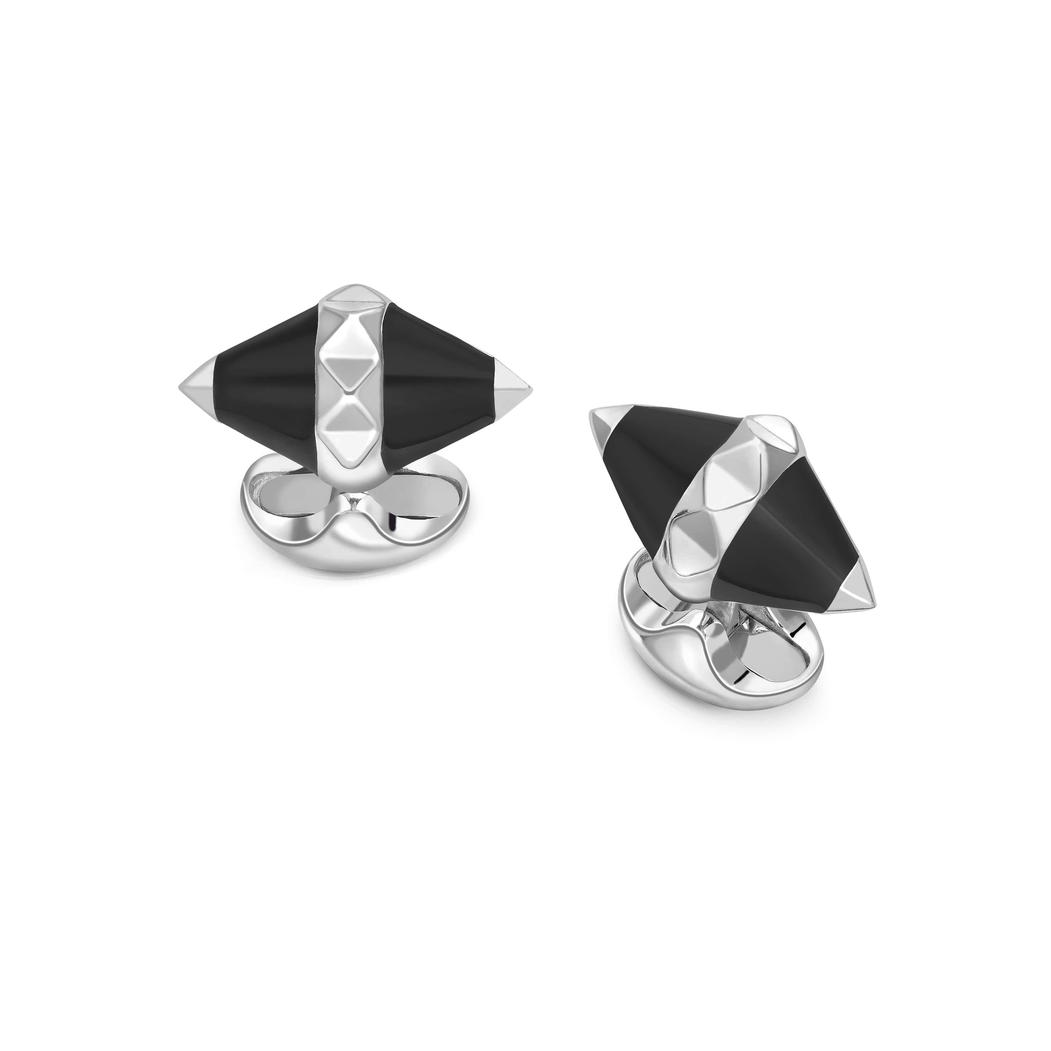Deakin & Francis Cufflinks Sterling Silver Black Enamel Pyramid Detail C1723S22 Image 1
