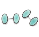 Deakin & Francis Cufflinks Sterling Silver Blue Oval Vitreous Enamel Vintage C1800A85 Image 1