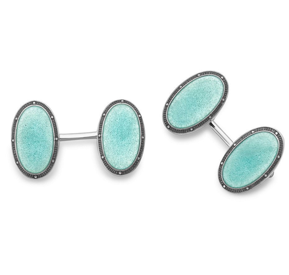 Deakin & Francis Cufflinks Sterling Silver Blue Oval Vitreous Enamel Vintage C1800A85 Image 1