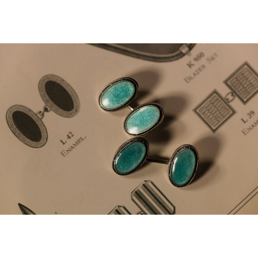 Deakin & Francis Cufflinks Sterling Silver Blue Oval Vitreous Enamel Vintage C1800A85 Image 2