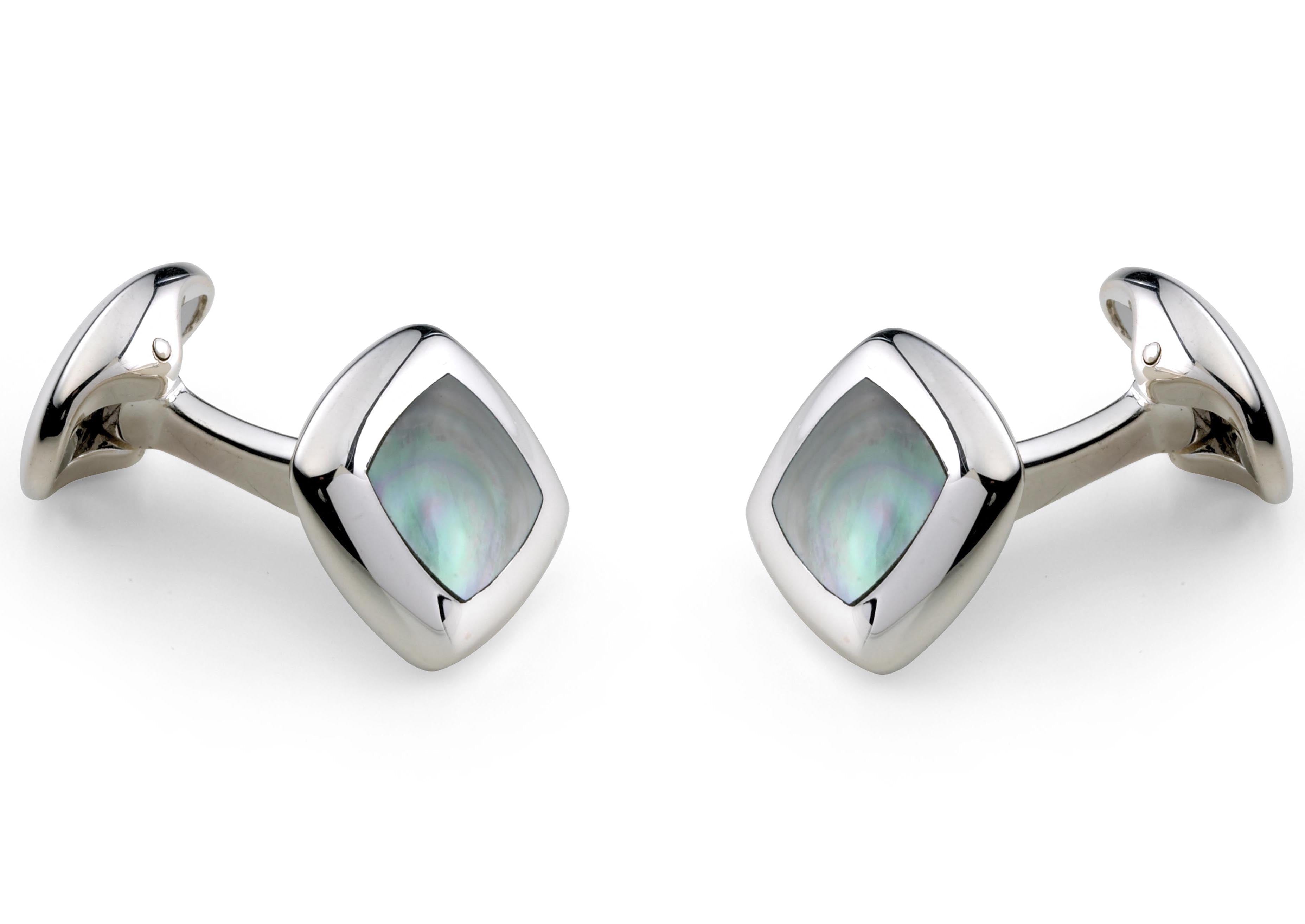 Deakin & Francis Cufflinks Sterling Silver Cushion Grey Mother of Pearl Inlay C0147X0002 Image 1