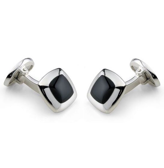 Deakin & Francis Cufflinks Sterling Silver Cushion Onyx Inlay C0147X0004 Image 1