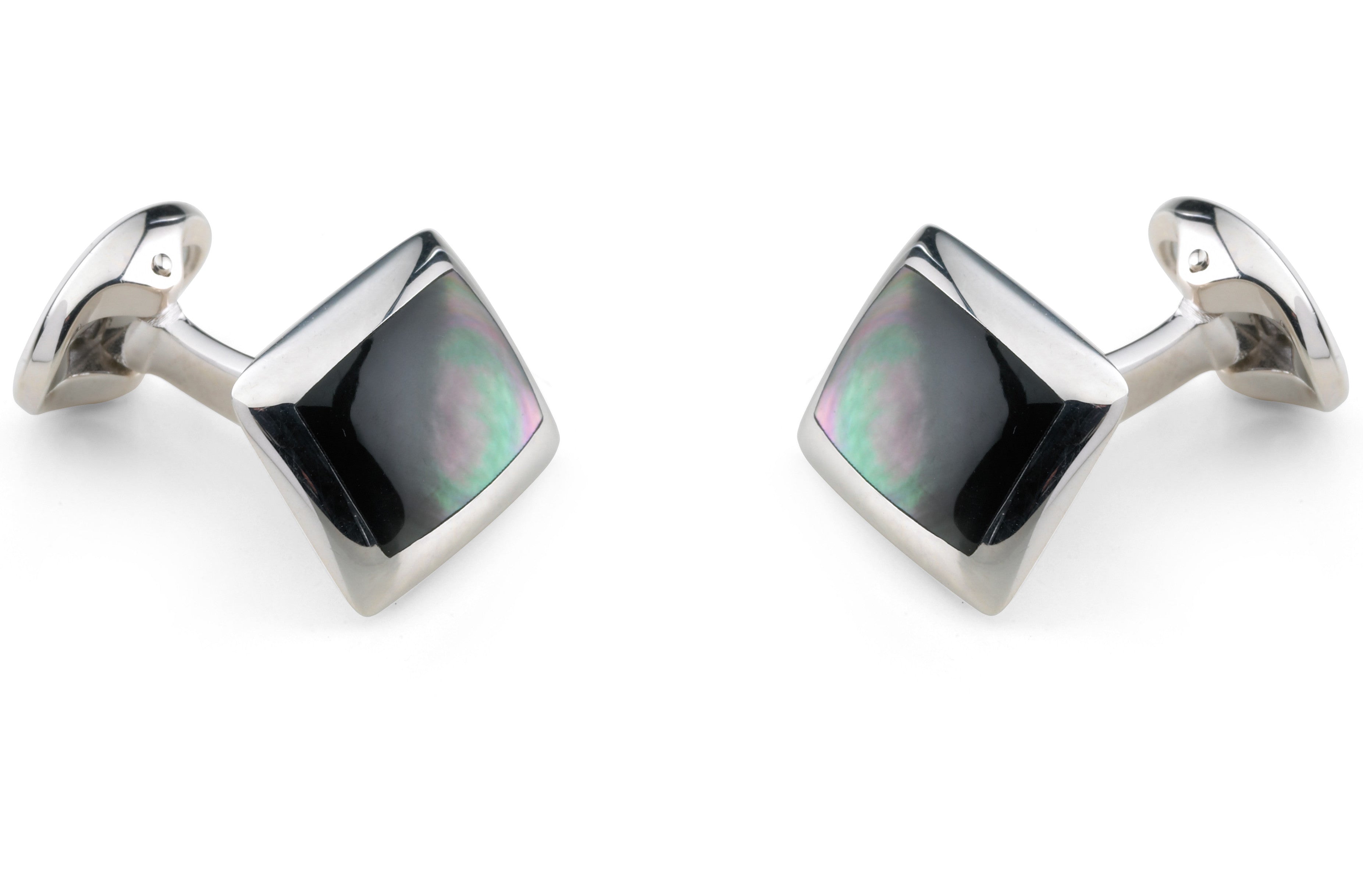 Deakin & Francis Cufflinks Sterling Silver Oblong Grey Mother of Pearl Inlay C0146X0002 Image 1
