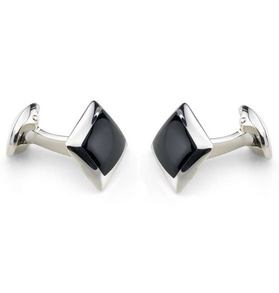 Deakin & Francis Cufflinks Sterling Silver Oblong Onyx Inlay C0146X0004 Image 1