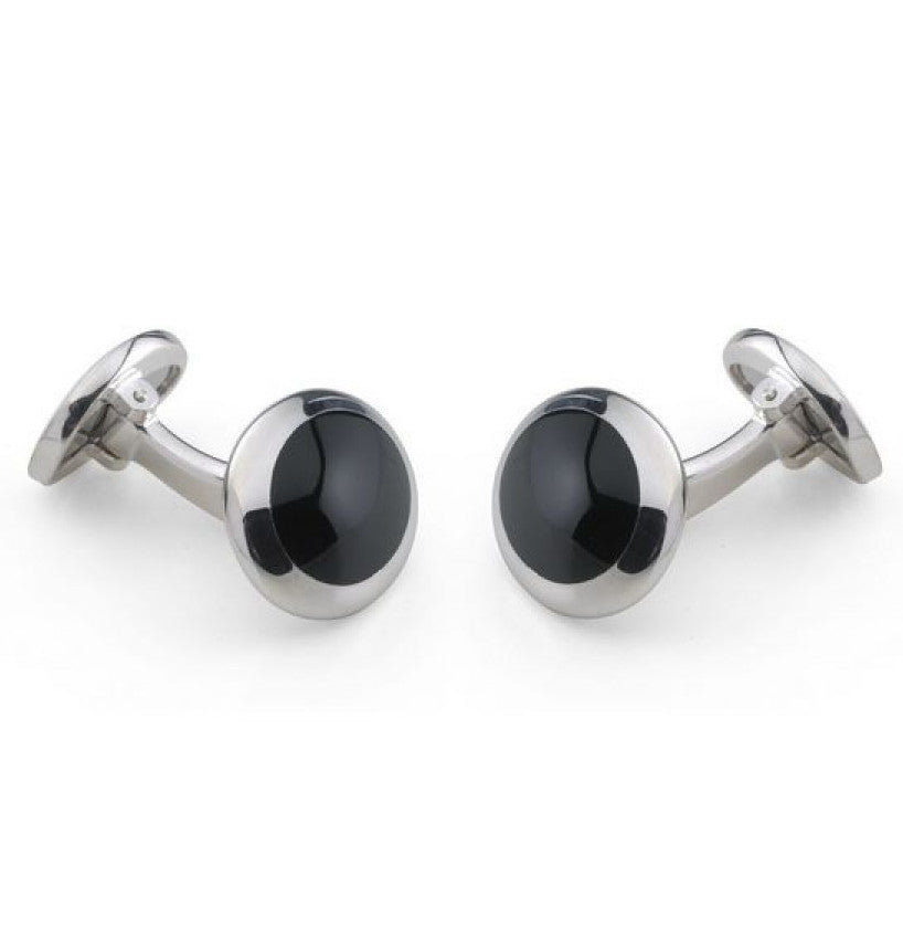 Deakin & Francis Cufflinks Sterling Silver Oval Handcut Onyx Inlay C0166X0004 Image 1