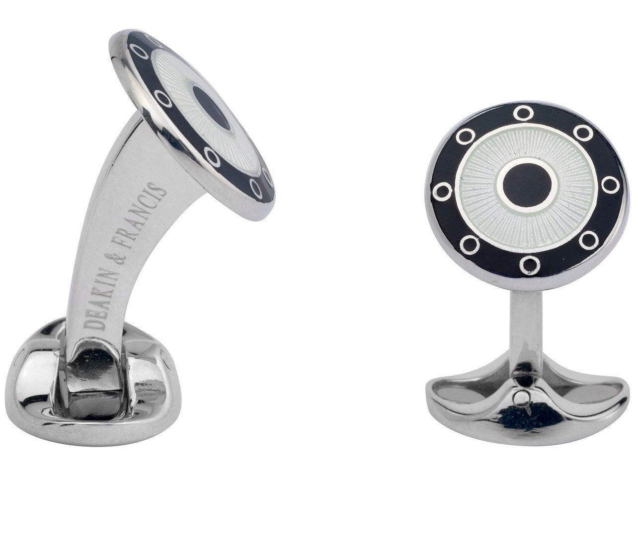 Deakin & Francis Cufflinks Sterling Silver Round Black Clear Enamel L0790S221622 Image 1