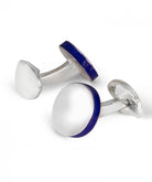 Deakin & Francis Cufflinks Sterling Silver Round Deep Blue Edge C1880S01 Image 1