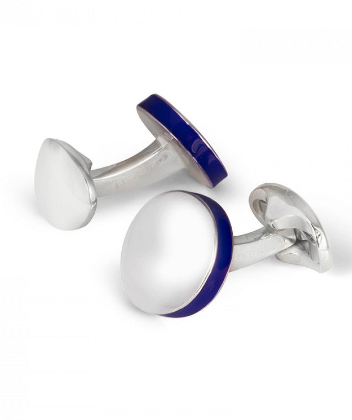 Deakin & Francis Cufflinks Sterling Silver Round Deep Blue Edge C1880S01 Image 1