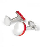 Deakin & Francis Cufflinks Sterling Silver Round Deep Red Edge C1880S08 Image 1