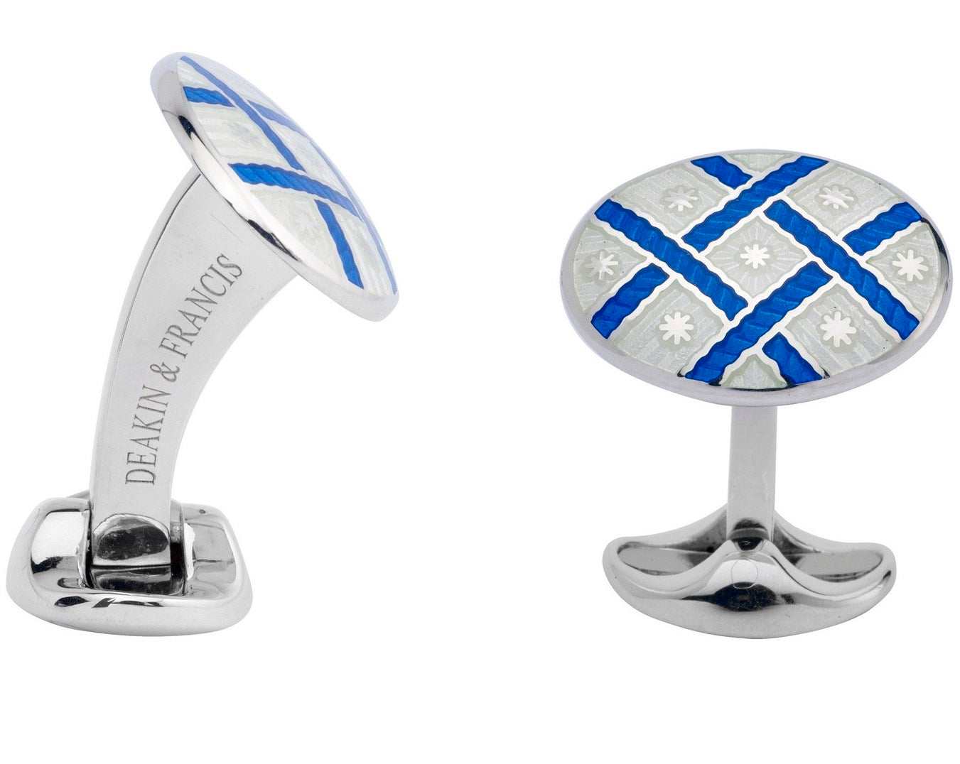 Deakin & Francis Cufflinks Sterling Silver Royal Blue Clear Fancy Pattern Enamel L0667S1602 Image 1