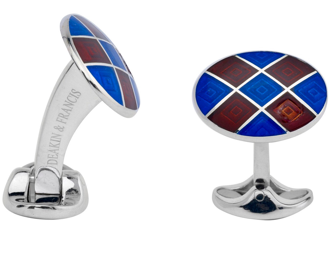 Deakin & Francis Cufflinks Sterling Silver Royal Blue Maroon Red Patterened Enamel C0213S0208 Image 1