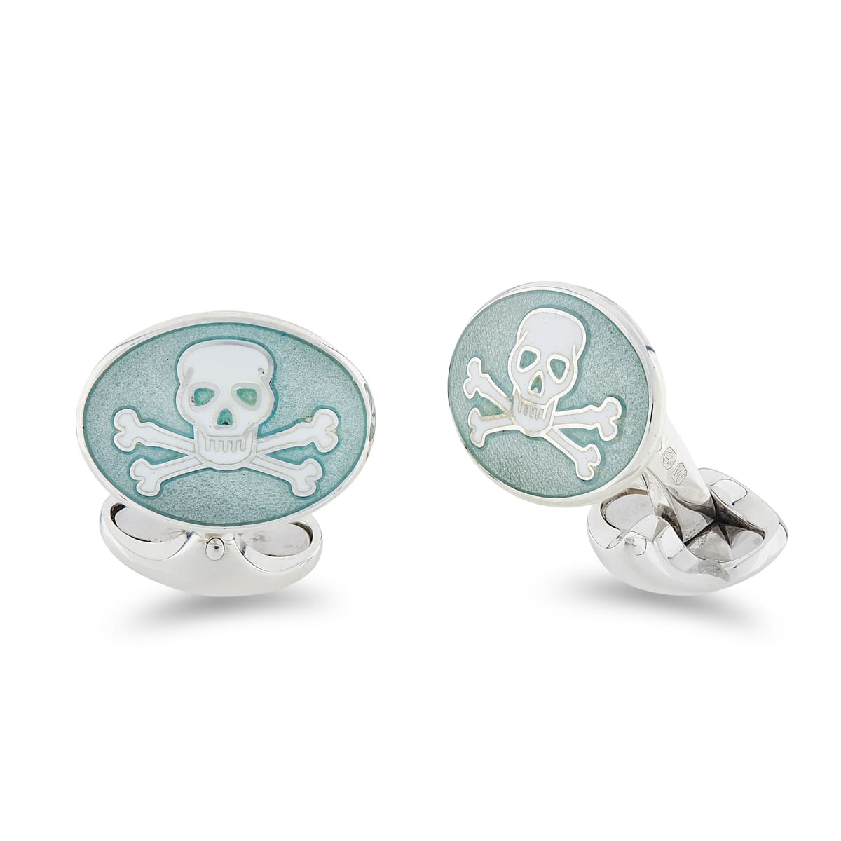 Deakin & Francis Cufflinks Sterling Silver Turquoise Enamel Skull And Cross Bones C1250S5023 Image 1