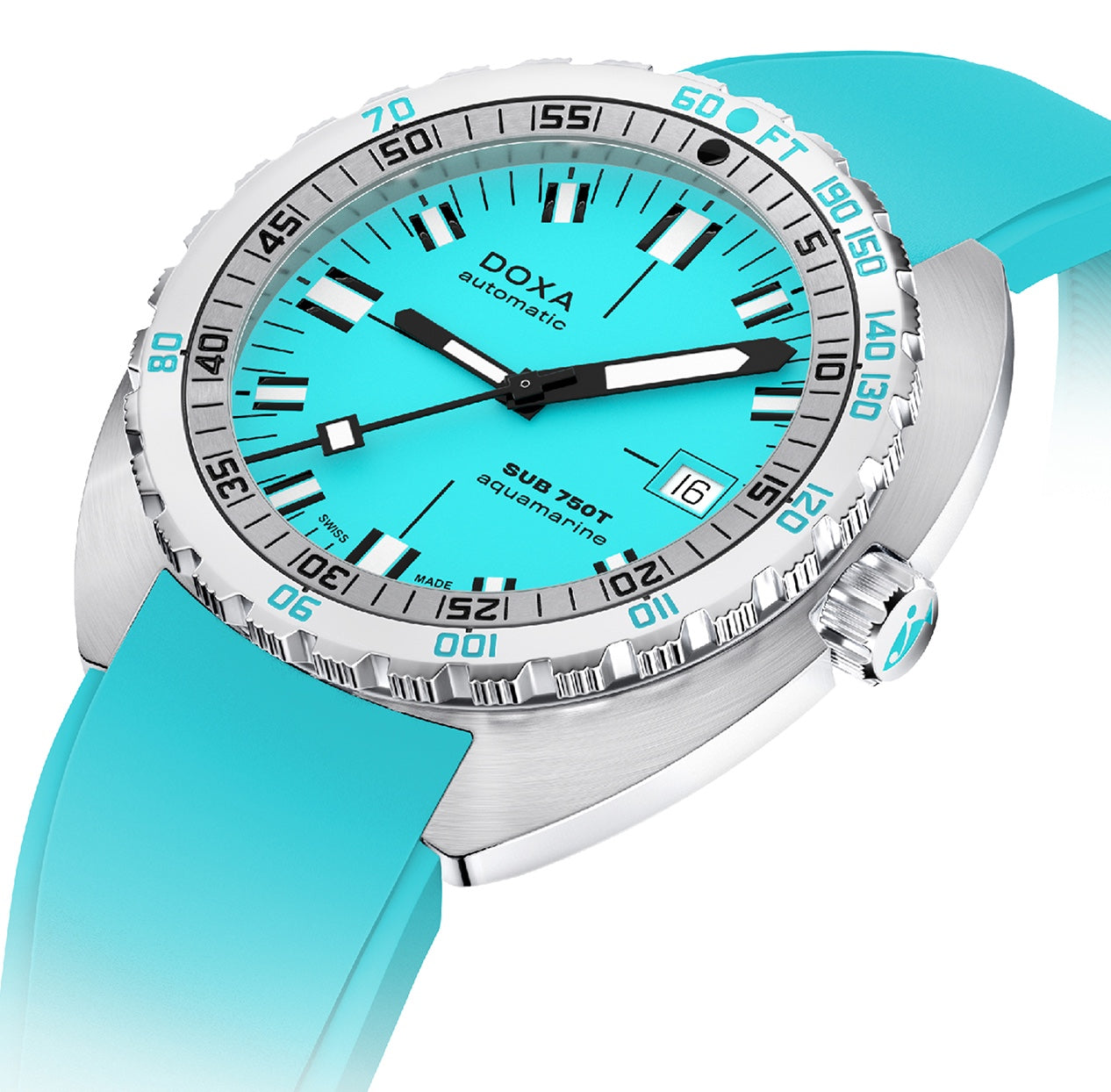 Doxa Sub 750T Aquamarine Turquoise Rubber Watch 825.10.241.25 Image 2
