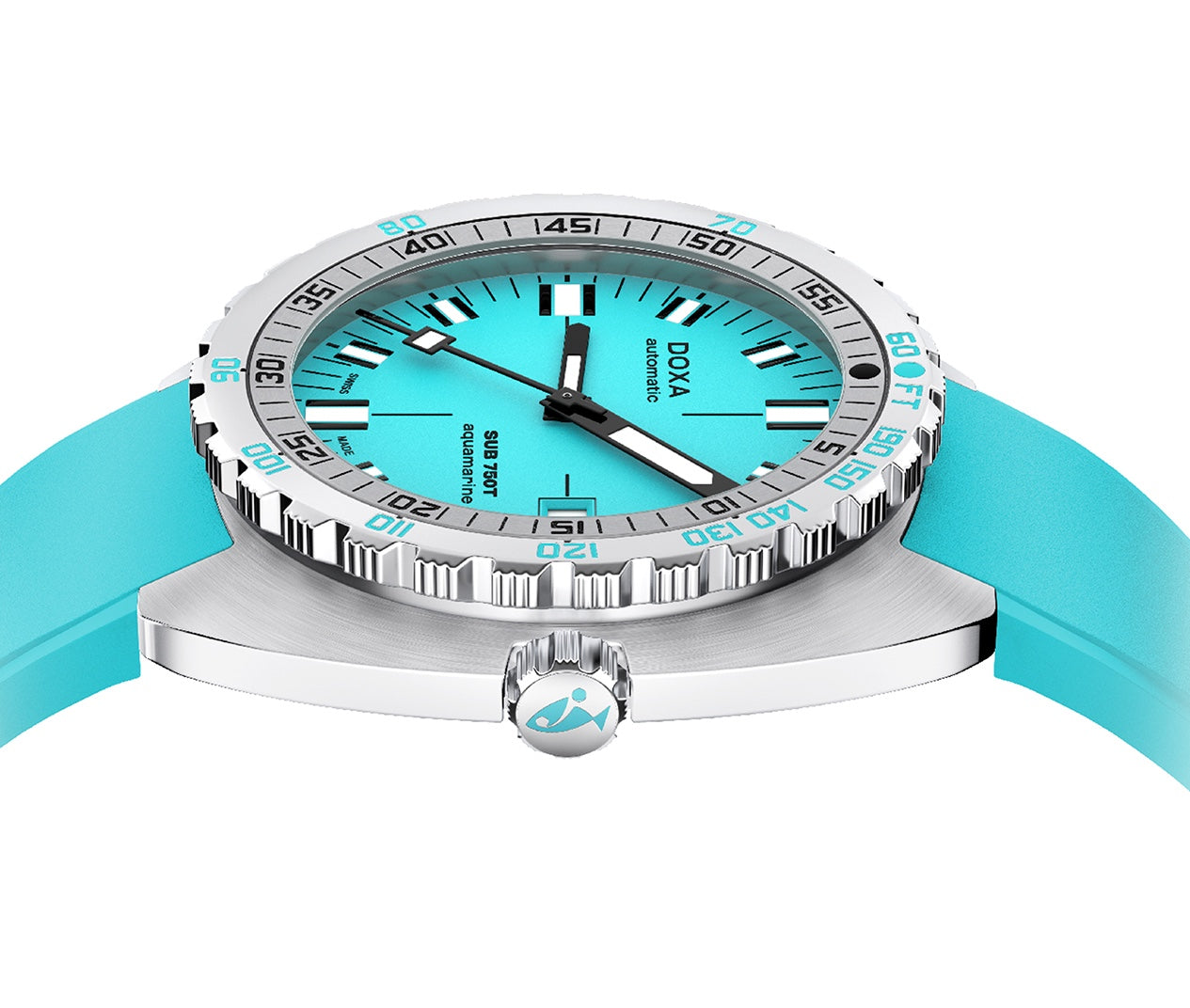 Doxa Sub 750T Aquamarine Turquoise Rubber Watch 825.10.241.25 Image 3