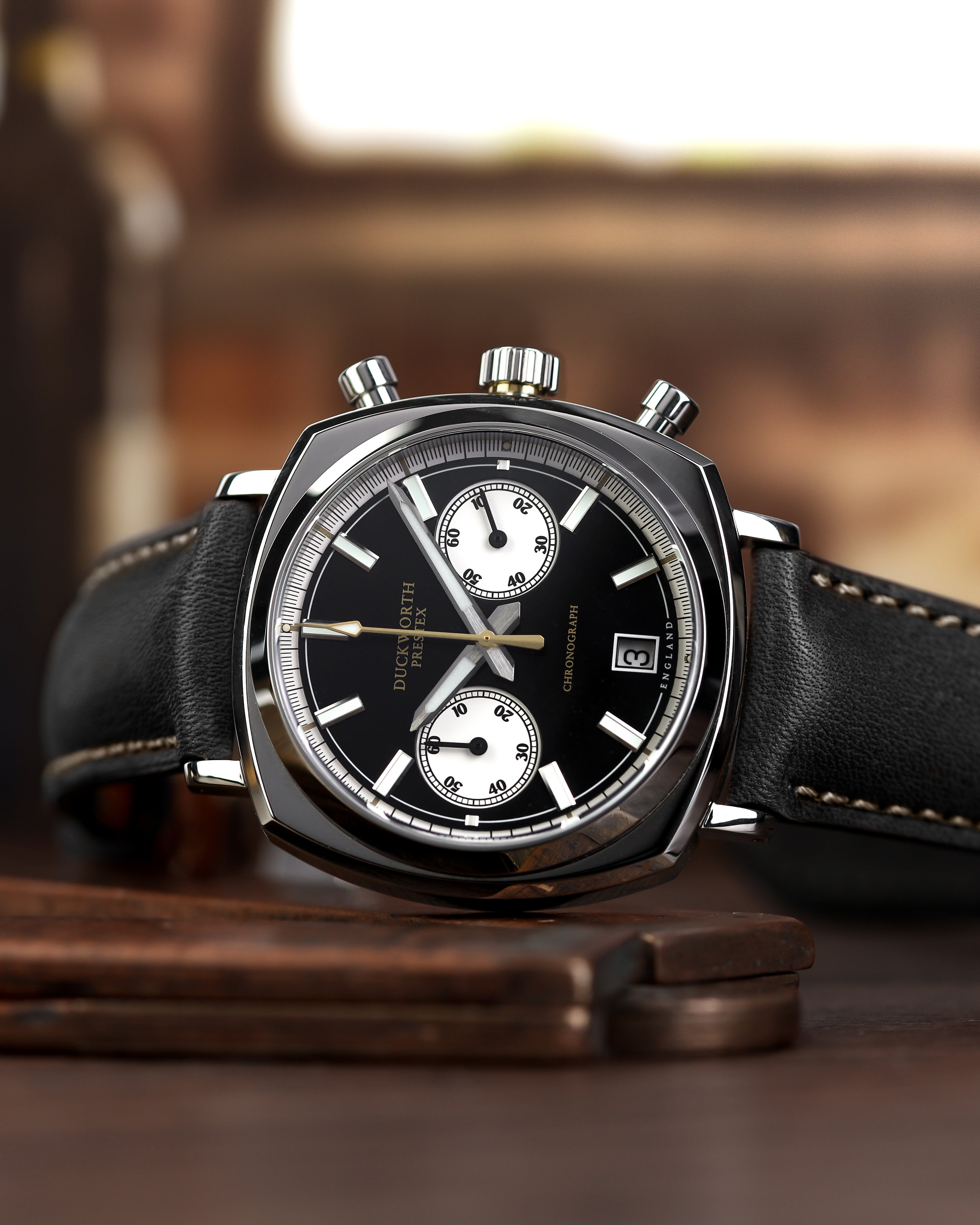 Duckworth Prestex 42 Black Sunburst Black Leather Watch D550-01-A Image 4