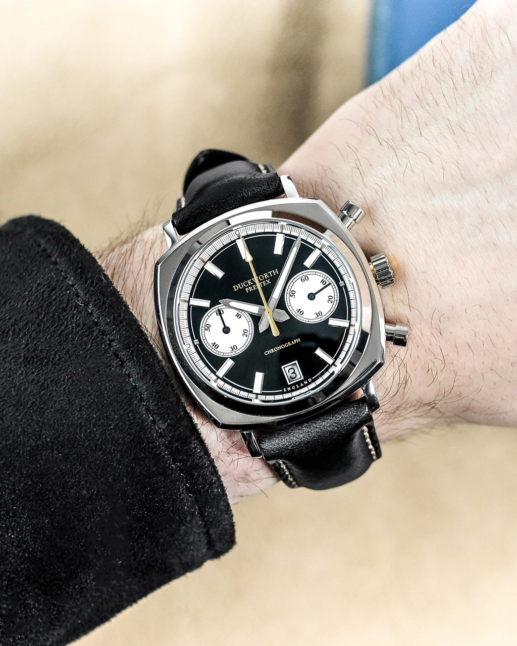 Duckworth Prestex 42 Black Sunburst Black Leather Watch D550-01-A Image 5