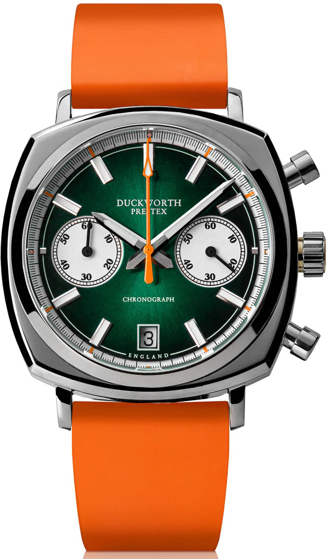 Duckworth Prestex 42 Green Sunburst Orange Rubber Watch D550-04-OR Image 1