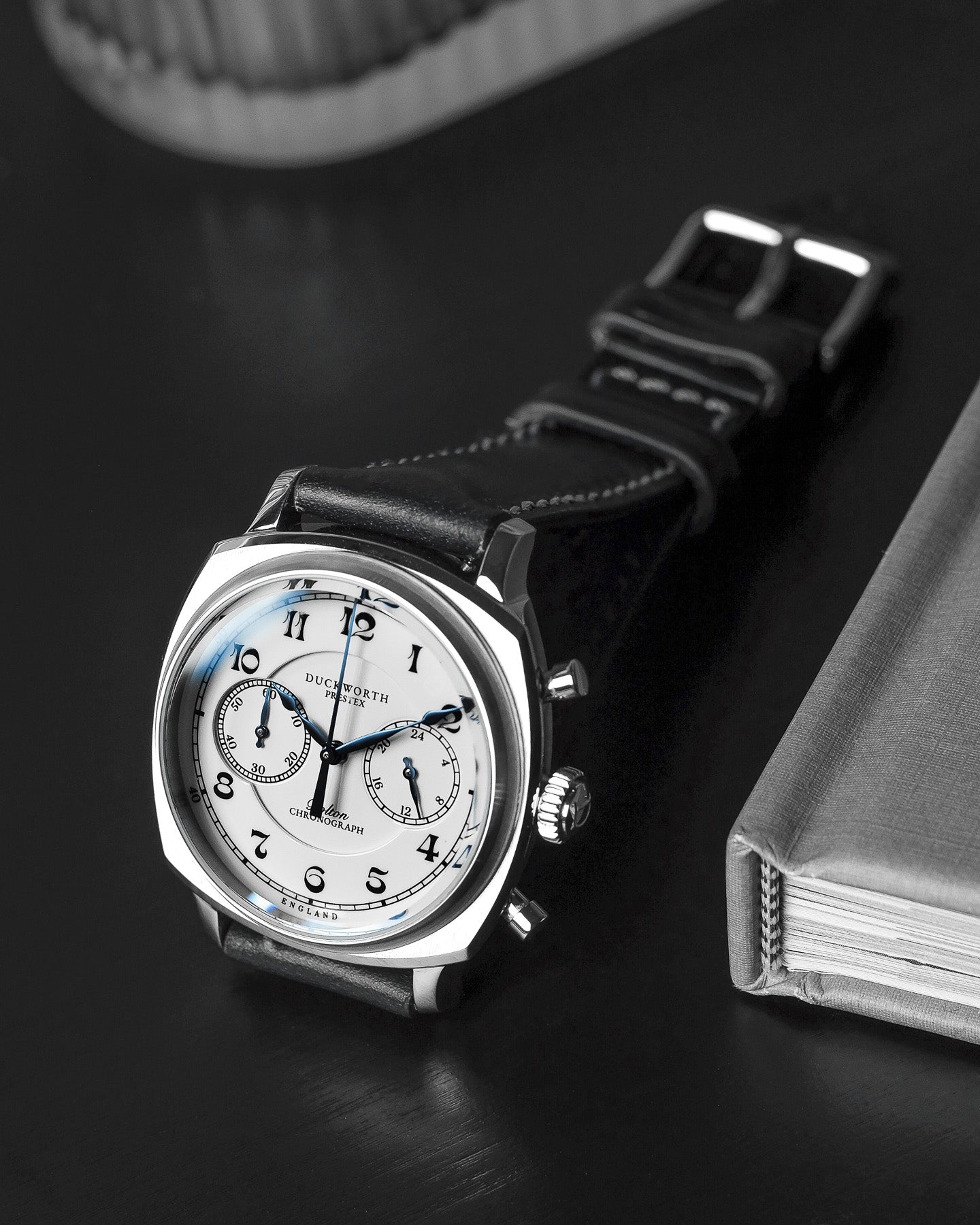 Duckworth Prestex Bolton Chronograph White Black Leather Watch D531-02-A Image 4