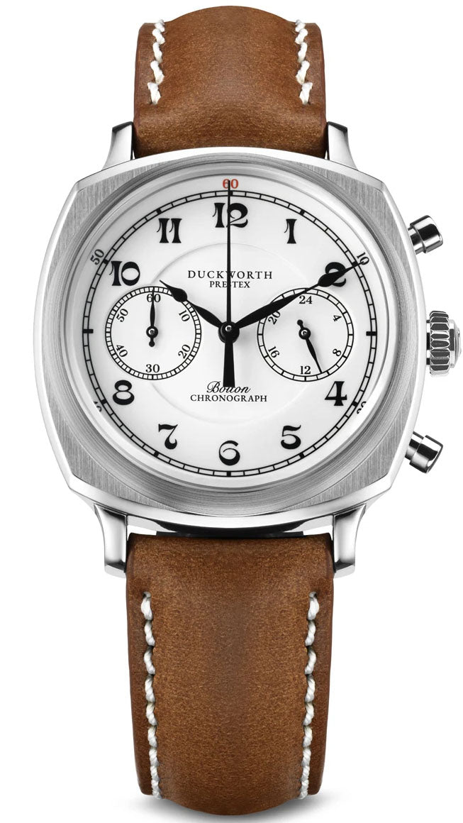 Duckworth Prestex Bolton Chronograph White Brown Leather Watch D531-02-B Image 1