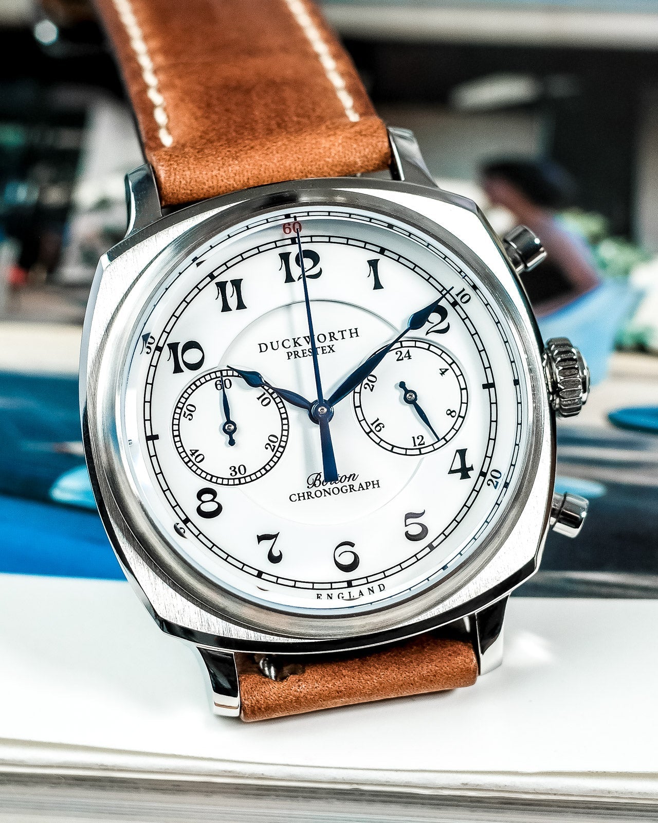 Duckworth Prestex Bolton Chronograph White Brown Leather Watch D531-02-B Image 3