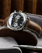 Duckworth Prestex Chronograph 42 Black Sunburst Tan Leather Watch D550-01-B Image 6