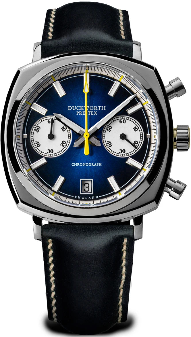 Duckworth Prestex Chronograph 42 Blue Sunburst Blue Leather Watch D550-03 Image 1
