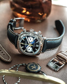 Duckworth Prestex Chronograph 42 Blue Sunburst Blue Leather Watch D550-03 Image 2