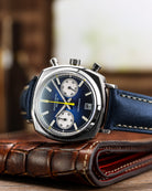 Duckworth Prestex Chronograph 42 Blue Sunburst Blue Leather Watch D550-03 Image 3