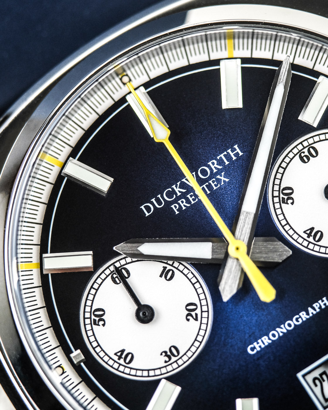 Duckworth Prestex Chronograph 42 Blue Sunburst Blue Rubber Watch D550-03-DR Image 3