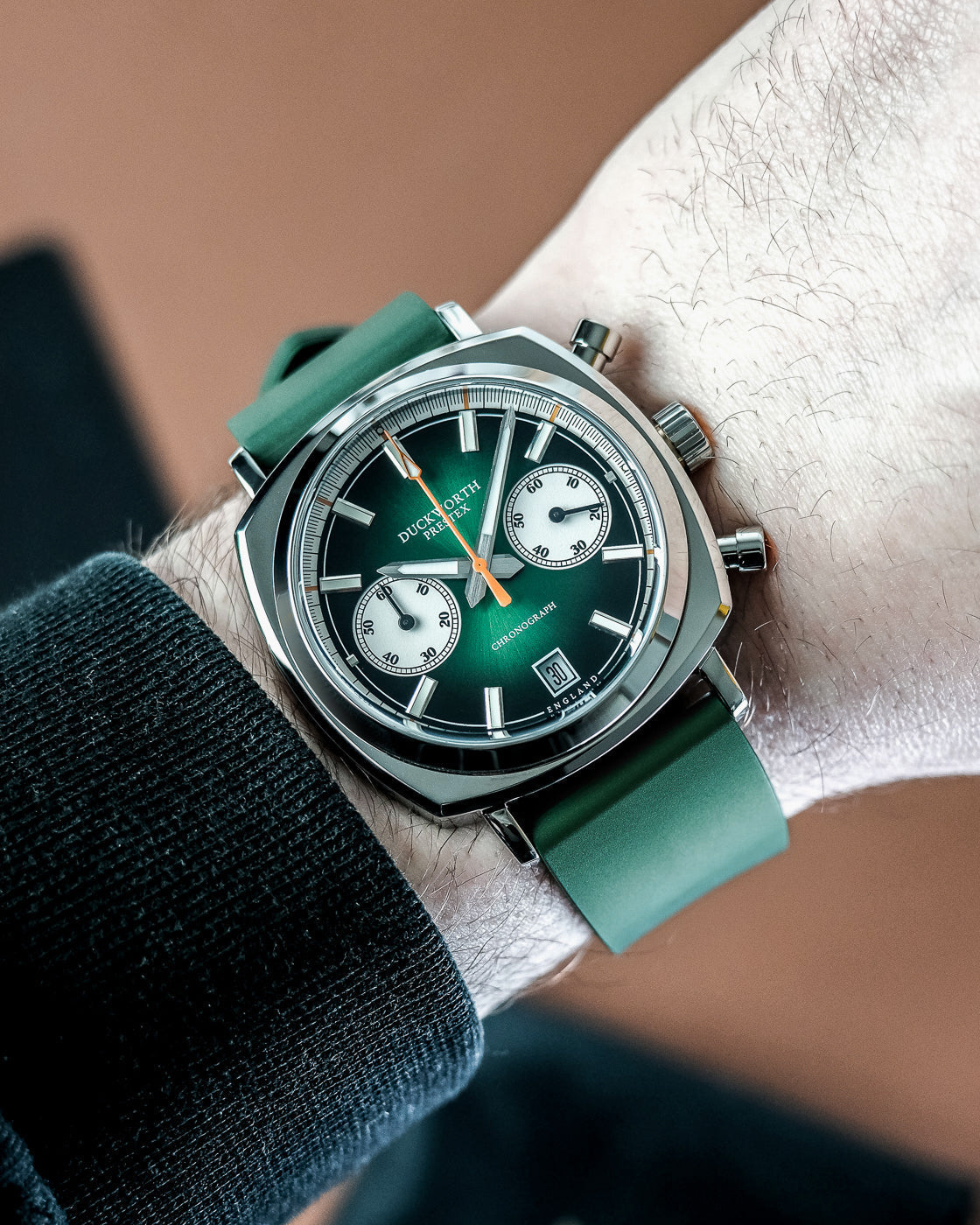 Duckworth Prestex Chronograph 42 Green Green Rubber Watch D550-04-ER Image 5