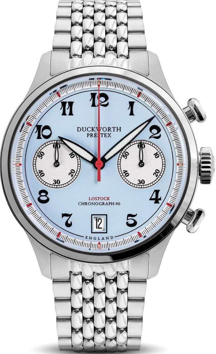 Duckworth Prestex Lostock Blue 40mm Quartz Chronograph Bracelet Watch D547-03 ST Image 1