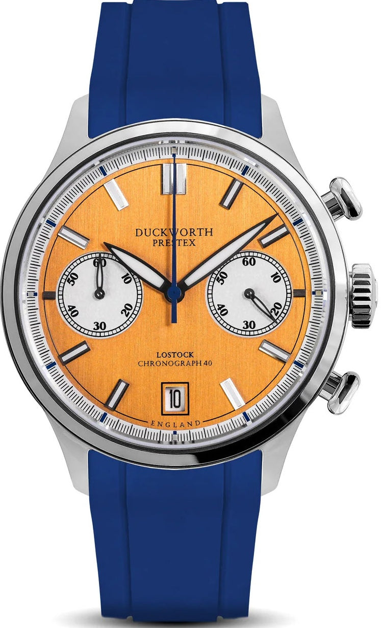 Duckworth Prestex Lostock Orange 40mm Quartz Chronograph Blue Rubber Watch D547-05 DR Image 1