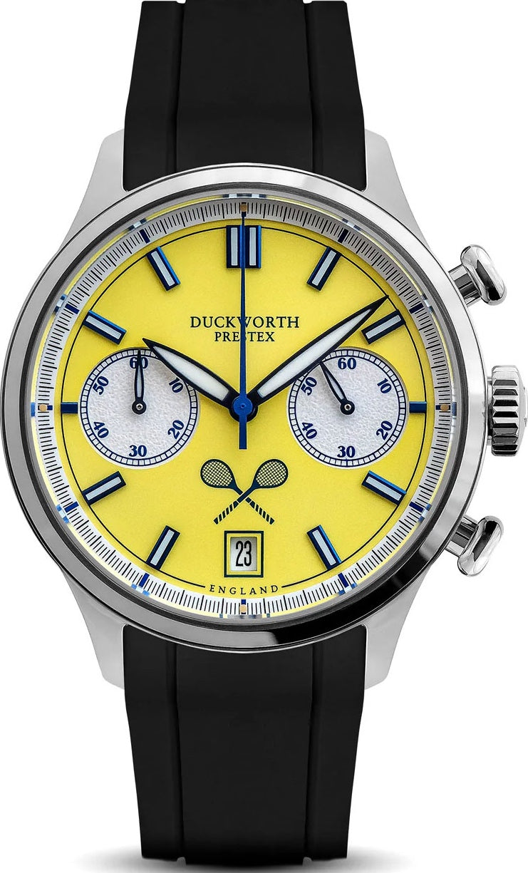 Duckworth Prestex Lostock Yellow 40mm Quartz Chronograph Black Rubber Watch D547-09 AR Image 1