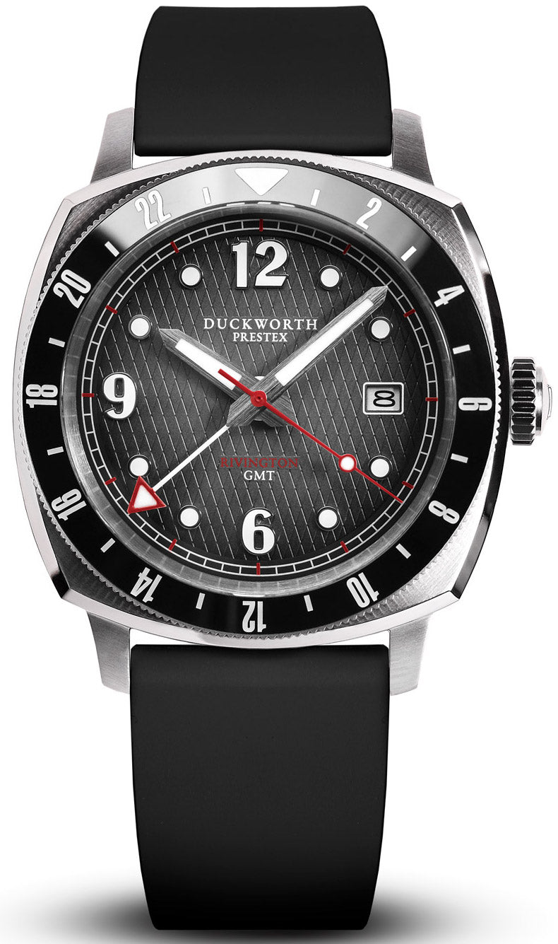 Duckworth Prestex Rivington GMT Black Grey Fume Black Rubber Watch D489-01-AR Image 1